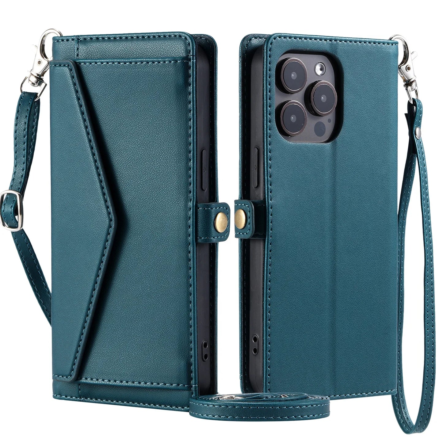 Crossbody Leather Wallet Case For iPhone17 16 Pro Air 16E 15 14 13 12 11 Pro Max XS XR SE 8 7 Card Solt Pocket Shoulder Cover