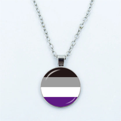Rainbow Necklace LGBT Lesbian Gay Pride Rainbow Friendly Print Art Pattern Glass Cabochon Pendant Couple Chain Necklace Gift