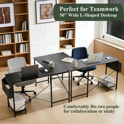 L Shaped Desk, 50 Inch Reversible Computer Desk Corner Gaming Table with CPU Stand Storage Bag, Sturdy Metal Frame PC Workstati