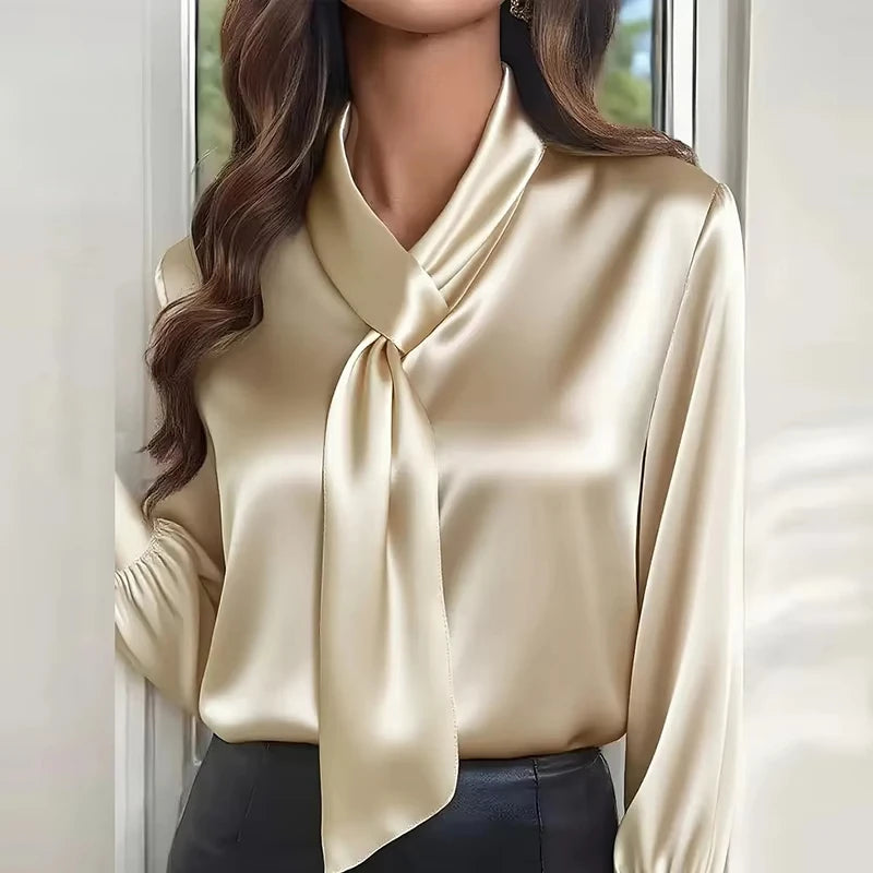 Satin Long Sleeve Shirt Women Elegant Slik Tops Female Solid Color Office Blouse For Women Spring Autumn Pullover