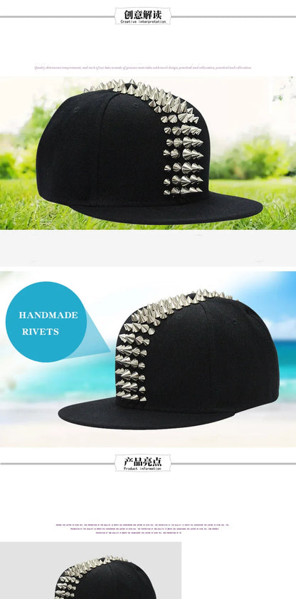 Hip Hop Street Dance Cap Five Rows Of Plastic Rivets Flat Brim Caps Bboy Baseball Cap Flat Hat Hot My Cap Men Hats