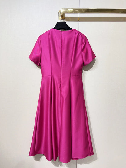 ZJYT Elegant Luxury Diamonds Dress Women 2026 Spring Summer Short Sleeve Midi Special Party Eve Dresses Pink Casual Vestidos
