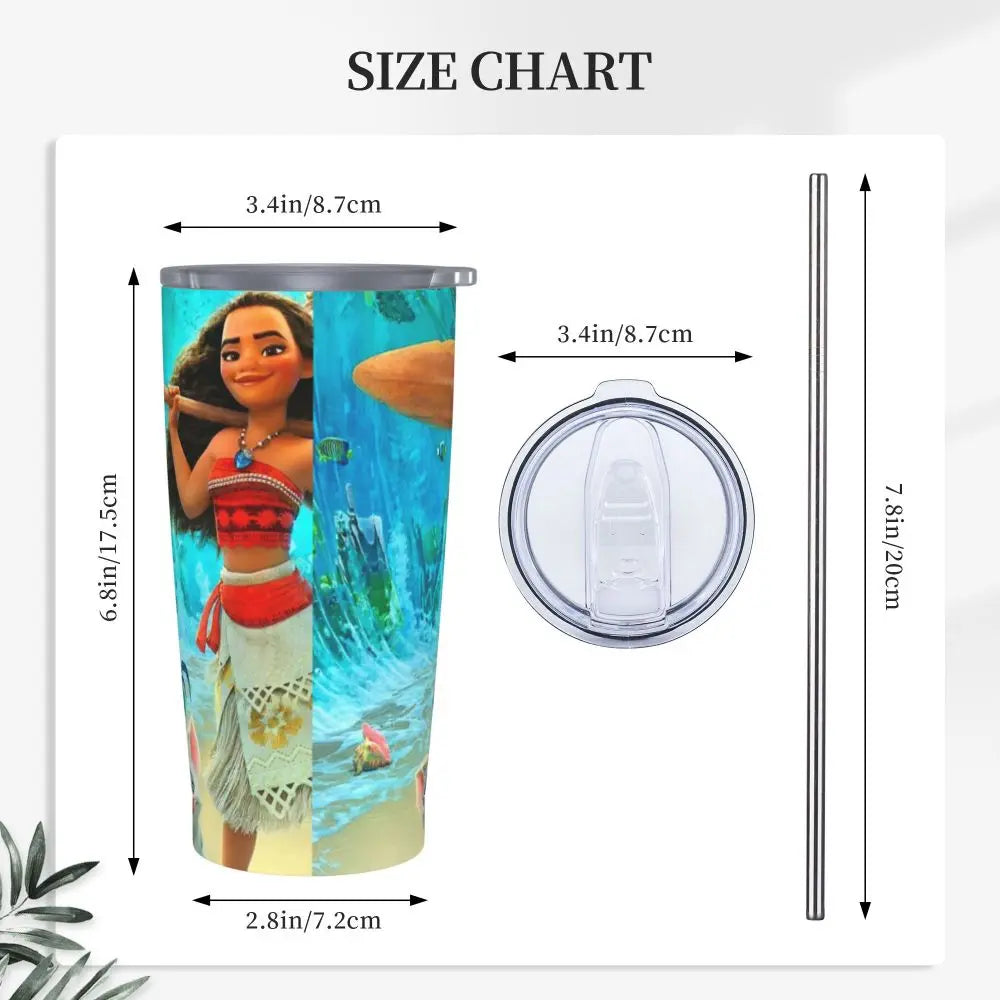 Moana and Pua Cartoon Movie Insulated Tumbler with Straws Stainless Steel Coffee Mugs Double Wall Car Bottle Cups 20oz