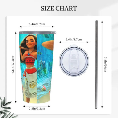 Moana and Pua Cartoon Movie Insulated Tumbler with Straws Stainless Steel Coffee Mugs Double Wall Car Bottle Cups 20oz