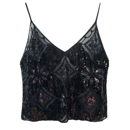 Sexy Sequins Beaded Camisoles Women Glitter Sleeveless Backless Pleated Sling Crop Tops 2026 Spring Summer Club Party Tank Lady