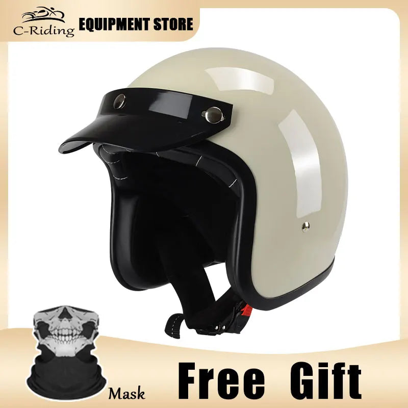 Hot Sale Open Face Helmet Retro 3/4 Jet Motorcycle Helmets Men ABS Shell Safty Cap German Style Four Seasons DOT Approved