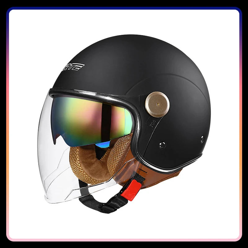 Retro Open Face Motorcycle Helmet Daul Lens DOT ECE Approved Vintage Jet Helmet 3/4 Open Half Helmet for Scooter Curiser Chopper