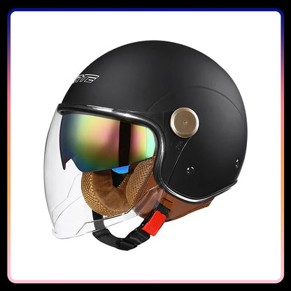 Retro Open Face Motorcycle Helmet Daul Lens DOT ECE Approved Vintage Jet Helmet 3/4 Open Half Helmet for Scooter Curiser Chopper