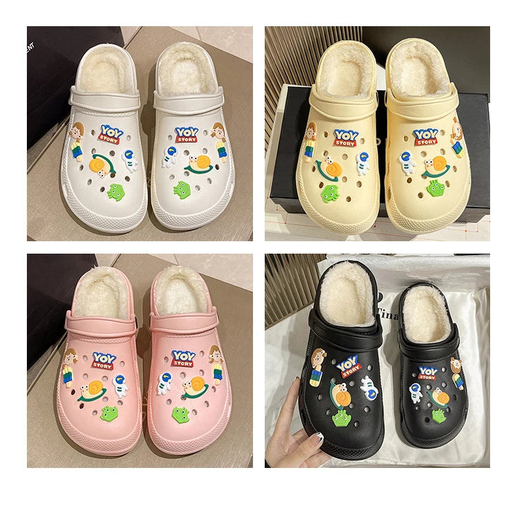Winter Women Slippers Platform Clogs Warm Furry Slippers Fur Indoor Home Cotton Shoes Female Fluffy Slides Plush Slippers
