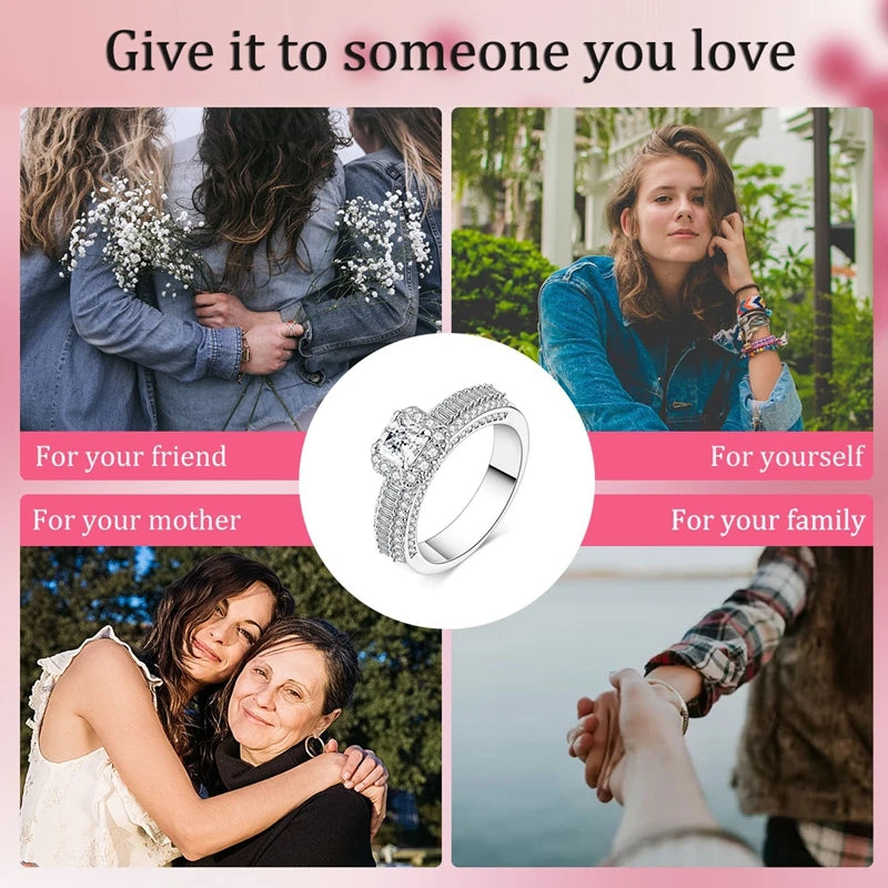 Original 925 Sterling Silver Sparkling Princess Full Pave Diamond Ring For Women Girls Jewelry Birthday Anniversary Gifts