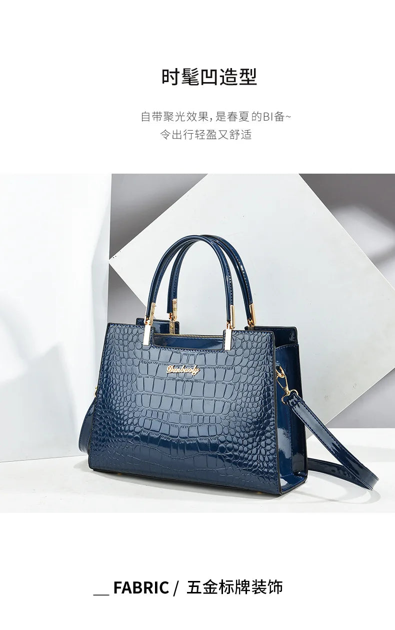 Luxury Bright Leather Ladies HandBags High-end Crocodile  Messenger Bags Boston Ladies Shopping Shoulder Tote Bags Crossbody Bag