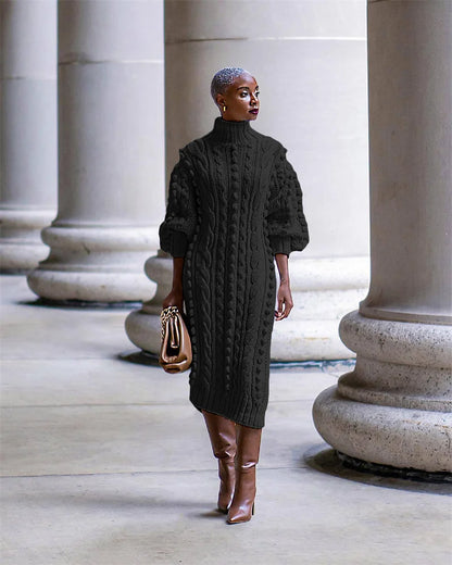 Streetwear Turtleneck Sweater Dress Women Autumn Winter Long Sleeve Elegant Ribbed Knitted Stretchy Warm Party Club Midi Dresses