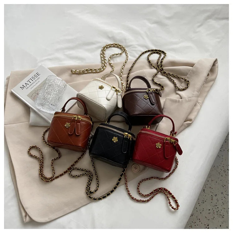 Small  Shoulder Bucket Bag For Women Classic Mini Clutches Female Small Square Bag Crossbody Metal Chain Handbag