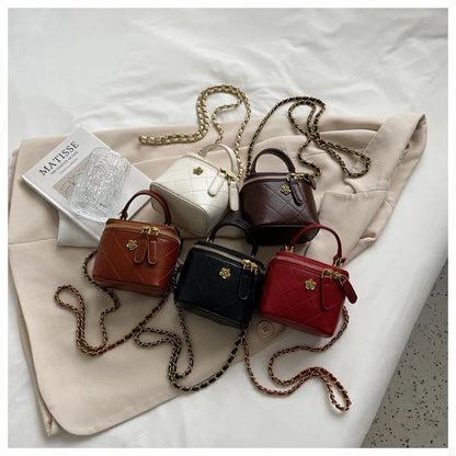 Small  Shoulder Bucket Bag For Women Classic Mini Clutches Female Small Square Bag Crossbody Metal Chain Handbag