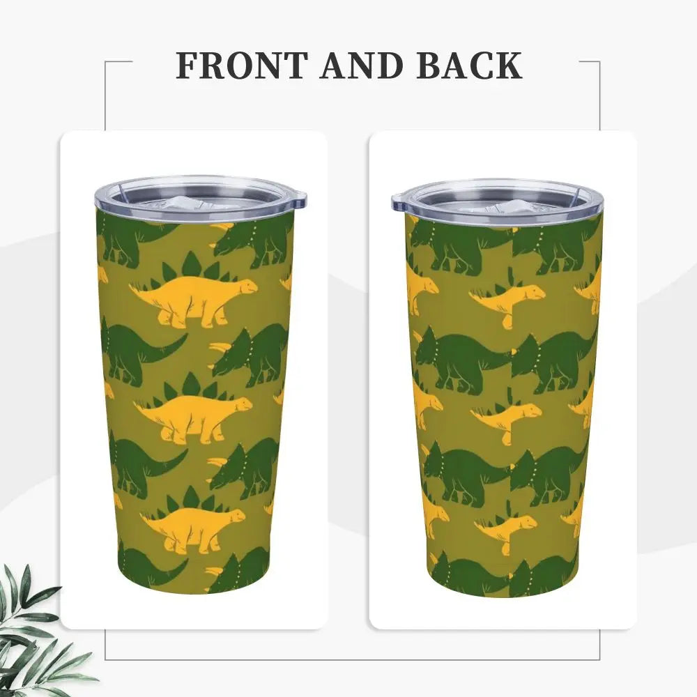 Stainless Steel Tumbler Dinosaur Silhouette Mugs Cup With Straws Animal Beach Cold Drink Water Bottle Insulated Thermal Mug
