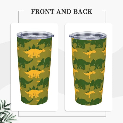 Stainless Steel Tumbler Dinosaur Silhouette Mugs Cup With Straws Animal Beach Cold Drink Water Bottle Insulated Thermal Mug