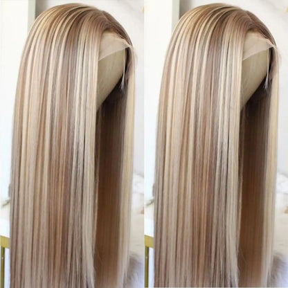Highlight Brown Synthetic Lace Wigs for Women 13x4 Lace Front Wig  Pre Plucked 24 Inch Straight Lace Frontal Wigs Blonde Daily