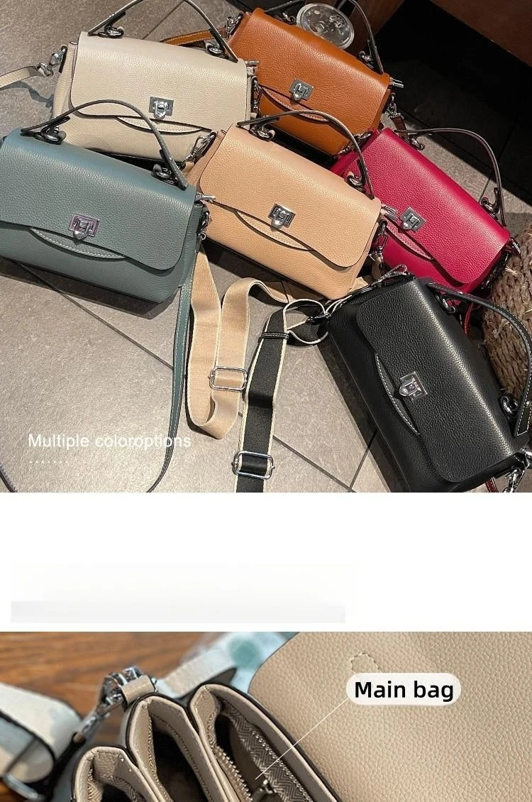 luxury handbags female crossbody bags Vintage Genuine leather one piece shoulder bag small square bag for women cowhide Blue bag