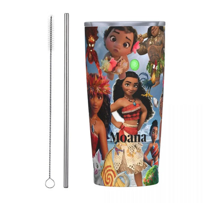 Moana and Pua Cartoon Movie Insulated Tumbler with Straws Stainless Steel Coffee Mugs Double Wall Car Bottle Cups 20oz