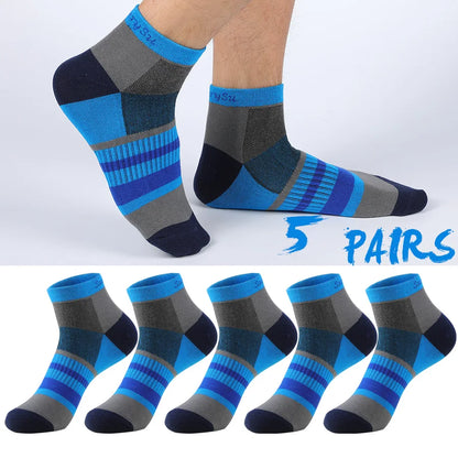 5 Pairs/Lot Running Socks Men Ankle Colorful Stripes Combed Cotton Outdoor Gym Compression Short Male Socks 5 Colors New 2025