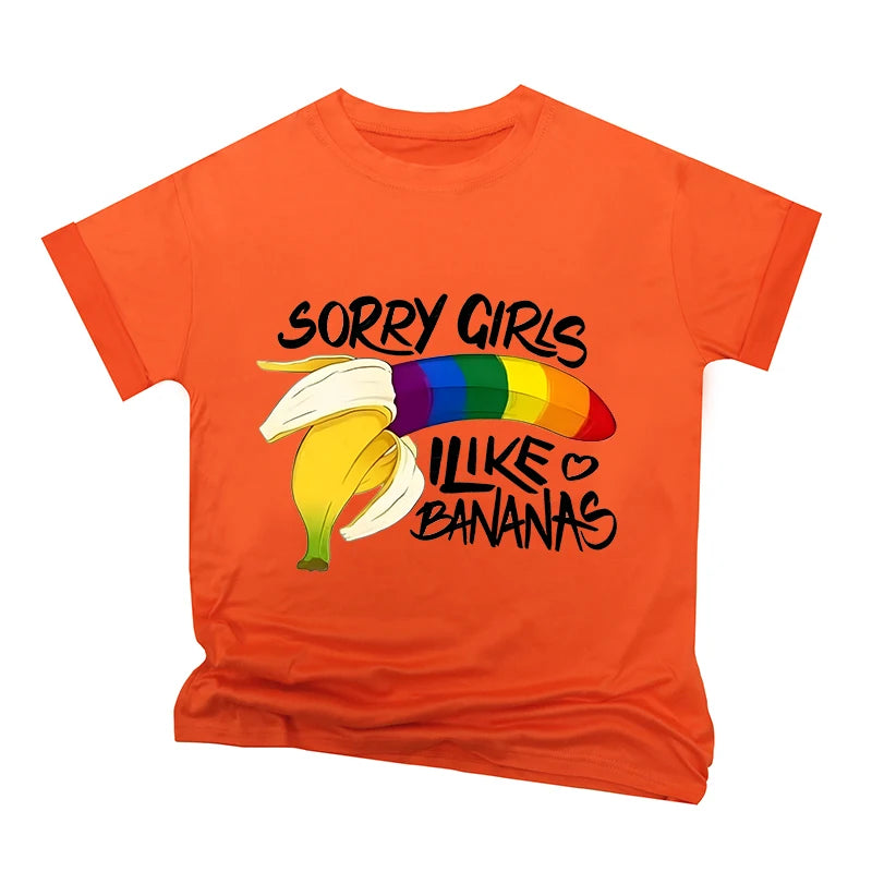 Rainbow Bananas "Sorry Girls I Like Bananas" Print T Shirt Vintage Men Short Sleeve Fun Gay Tees Casual Pride Month LGBTQ Tshirt
