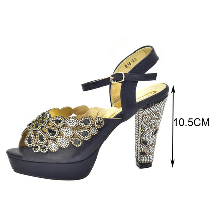 Fashion Italian Shoe and Bag Set for Party In Women Afrcan Party Shoes with Bag Set with Rhinetsone Luxury Shoes Women Designers