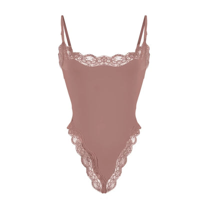 Women Lace Bodysuit Sexy Square Neck Sleeveless Cami High Leg Thong Bodysuit Body Suits Tank Tops Leotard Going Out