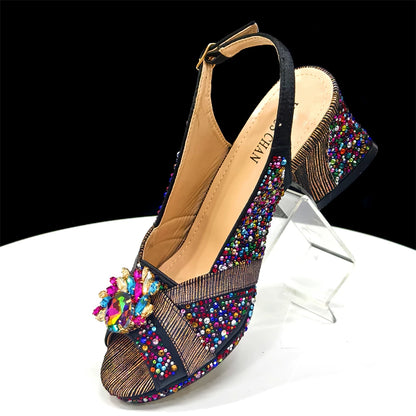 2025 Elegant Green Peep-Toe Heel Pumps for Women with Diamond Accents - Italian Matching Shoes and Bags Set for Parties