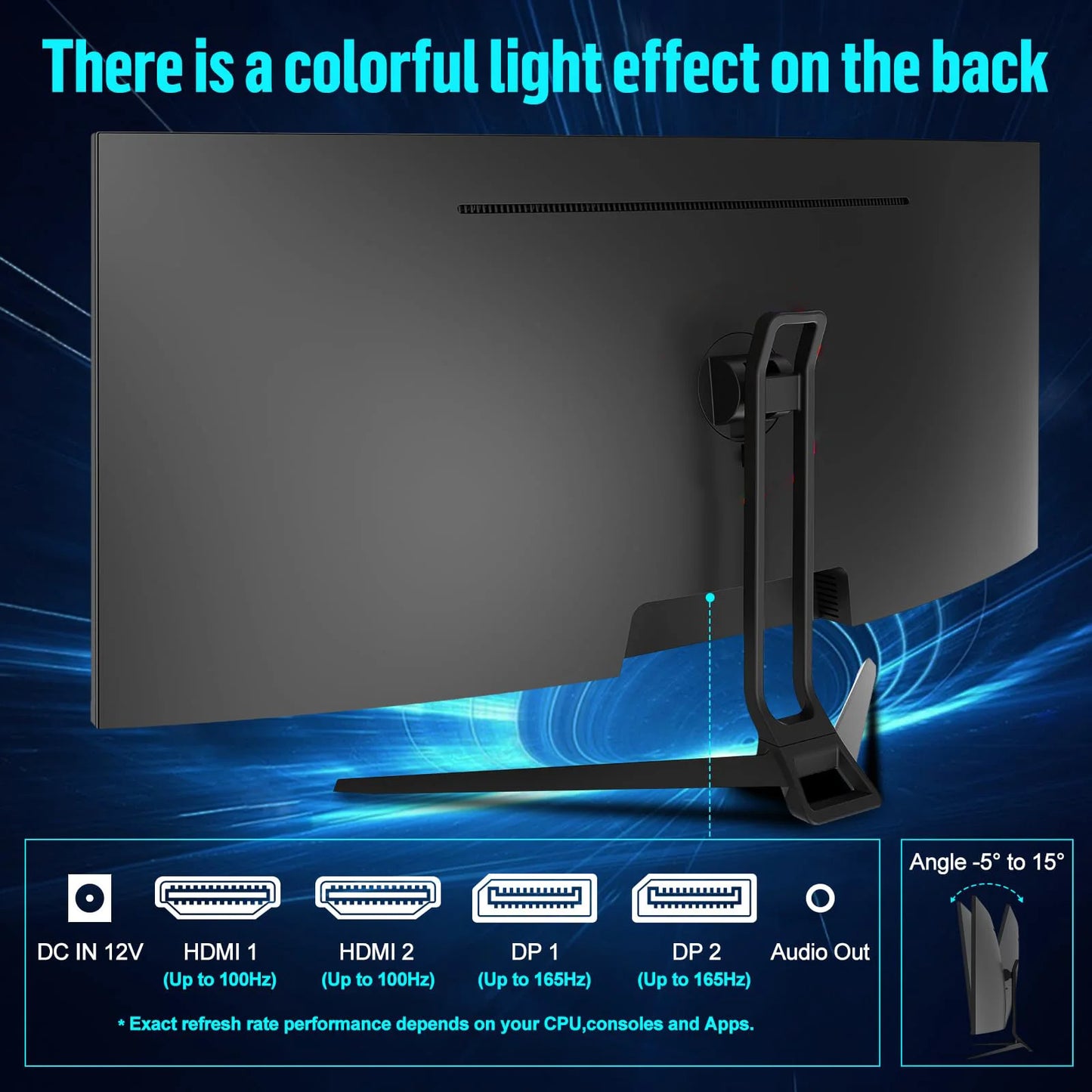 Gawfolk 34 Inch Ultrawide Curved Gaming Monitor, 1500R Curvature 165hz UWQHD, Curved Computer Screen with FreeSync,