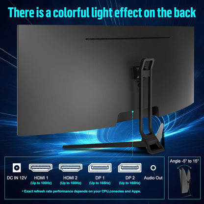 Gawfolk 34 Inch Ultrawide Curved Gaming Monitor, 1500R Curvature 165hz UWQHD, Curved Computer Screen with FreeSync,