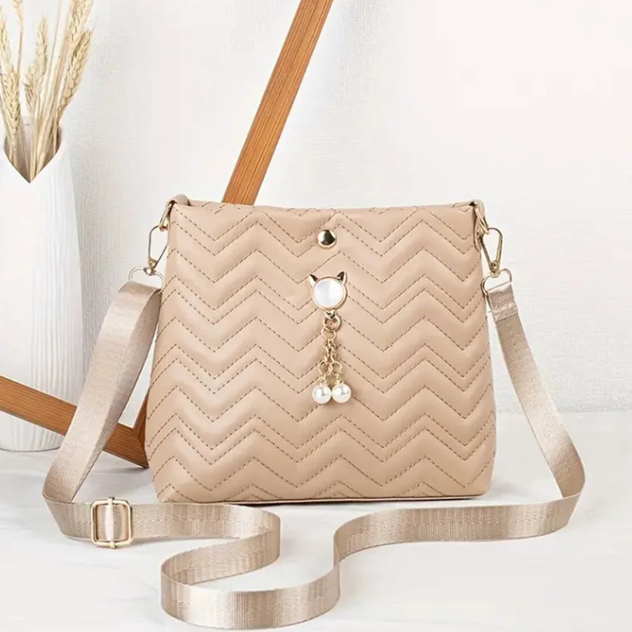 Women's Quilted Crossbody Bag with Cat Pearl Pendant - Elegant Shoulder Purse for Holiday gifts, 2025 Stylish Novelty Handbag