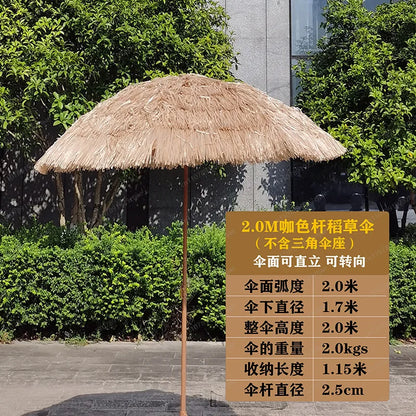 Hot-selling outdoor shading simulation straw garden decorative umbrella can be turned to sunscreen sun umbrella