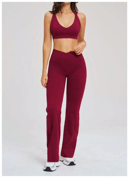 2 Piece Yoga Clothes Women's Sexy Wear Sexy Sport Bra High Waist Flared Pant Fitness Suit Gym Workout Jogging Sports Yoga Set