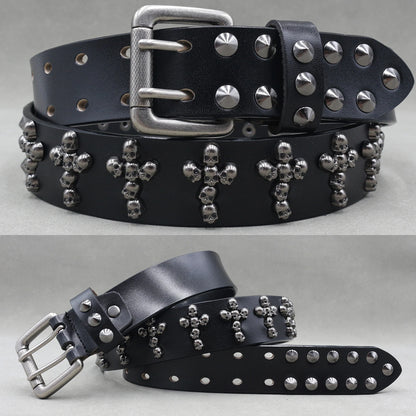 NEW Metal Rivet Cowboy Belt Genuine Leather Cowskin Men Belt Punk Rivet Jeans Belts For WOMEN Ceinture Homme Cinturones Hombre