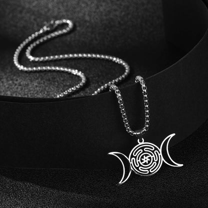 Jeshayuan Greek Goddess Hecate Ἑκάτη Pendant Necklace For Women Triple Moon Goddess Stainless Steel Amulet Jewelry NEW