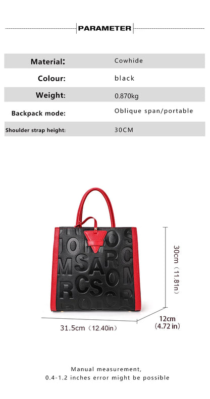 Genuine leather letter printed women's handbag new large capacity contrasting leather crossbody bag