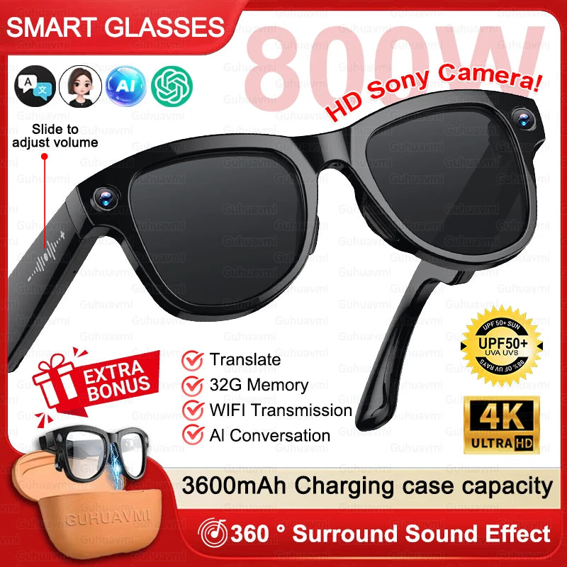 2026 New 4K HD AI Smart Glasses Men 800W Pixel Camera Bluetooth Call 4GB WIFI Transmission 3600mAh Battery Smart Glasses Women