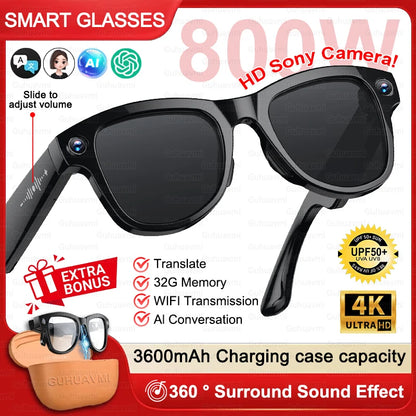 2026 New 4K HD AI Smart Glasses Men 800W Pixel Camera Bluetooth Call 4GB WIFI Transmission 3600mAh Battery Smart Glasses Women