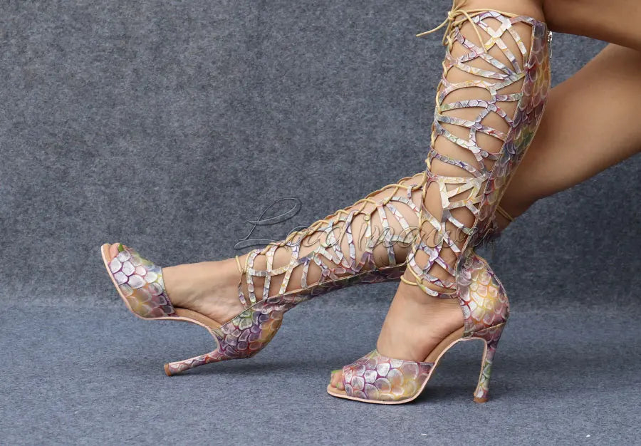 Ladingwu High-end Custom Material Fish Scale Texture Women Dance Shoes Sexy Pole Dance Boots Ladies Wedding Ballroom Shoes