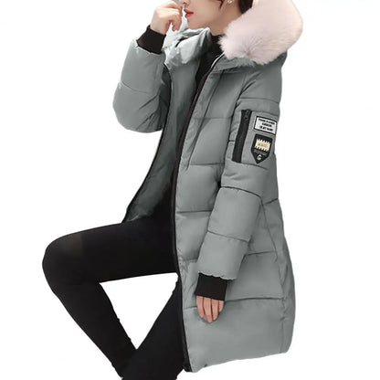 2025 Women Winter Cotton Coat Thickened Padded Stuffed Hooded Mid Length Warm Winter Coat Solid Color Slim Fit Lady Down Coat