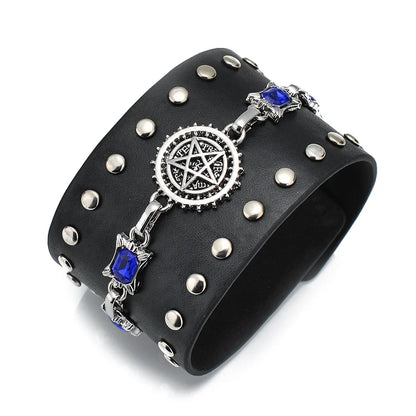leather punk bracelet Black PU Leather Bracelet For Women Men Vintage Punk Wide Bangles Jewelry