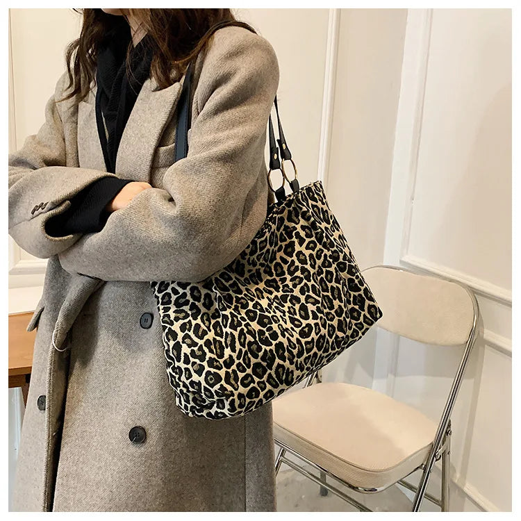 New Fashion Tote Bags Shopping and Travel  Canvas Bags New Women Popular Handbags Large Capacity Leopard Shoulder Bags Сумка