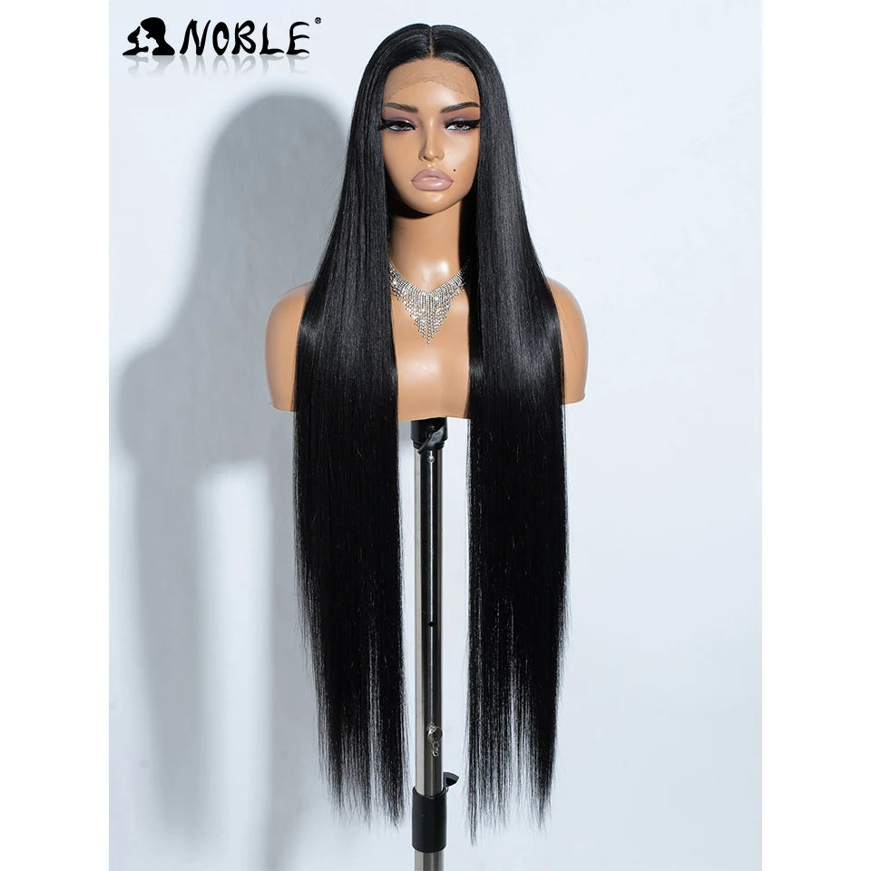 Noble 38 Inch Extra Long Straight Synthetic Lace Front Wig Skunk Stripe Grey White Ombre Glueless Heat Resistant Wig For Women
