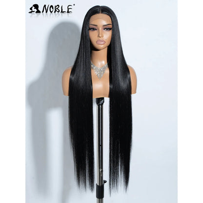 Noble 38 Inch Extra Long Straight Synthetic Lace Front Wig Skunk Stripe Grey White Ombre Glueless Heat Resistant Wig For Women