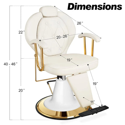 Cream Reclining Salon Chair Hydraulic 360° Swivel Adjustable Headrest 440lbs Capacity Barber Styling Seat, Customized