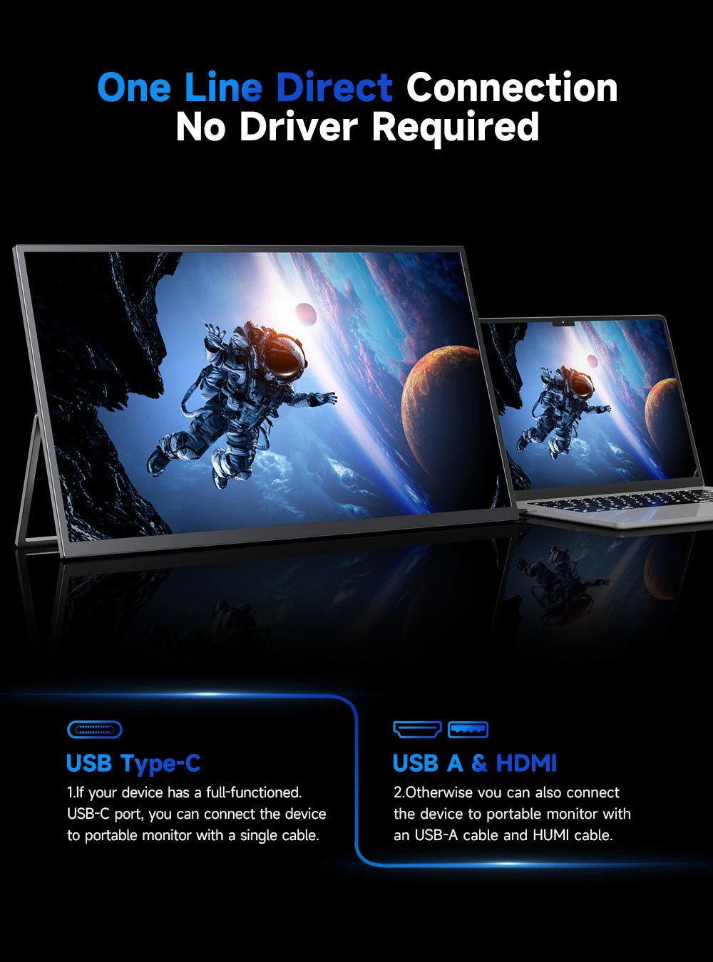 EVICIV 22" 2K Portable Monitor 2560*1440P 100%DCI-P3 QLED External Screen For Loptop Phone With HDMI Computer Display Extension