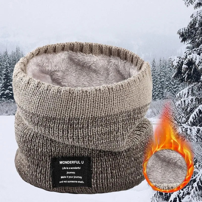 Winter Scarf for Men Fleece Ring Bandana Knitted Warm Solid Scarf Women Neck Warmer Thick Cashmere Hot Handkerchief Ski Mask