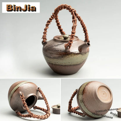 400ml Clear Water Wood-fired Porcelain Lifting Handle Teapot Aesthetic Tea Infuser Pot Tea Maker Kettle With Strainer Teaware