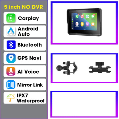 Vtopek 5"/7" inch Motorcycle DVR GPS Navigation Multimedia Player Wireless CarPlay Android Auto IPX7 Waterproof Screen Recorder