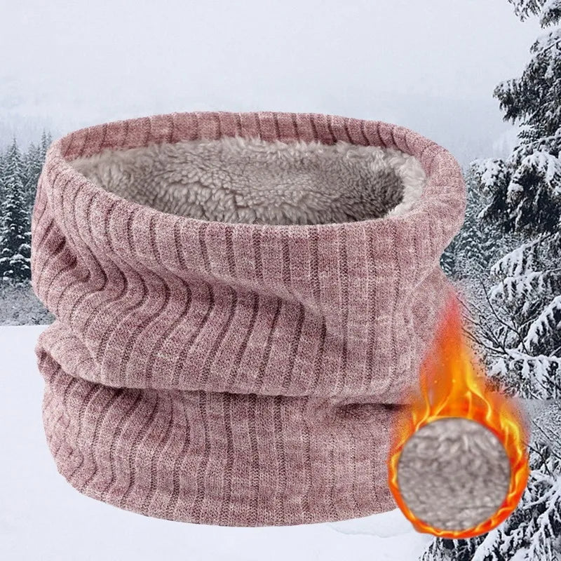 Winter Scarf for Men Fleece Ring Bandana Knitted Warm Solid Scarf Women Neck Warmer Thick Cashmere Hot Handkerchief Ski Mask
